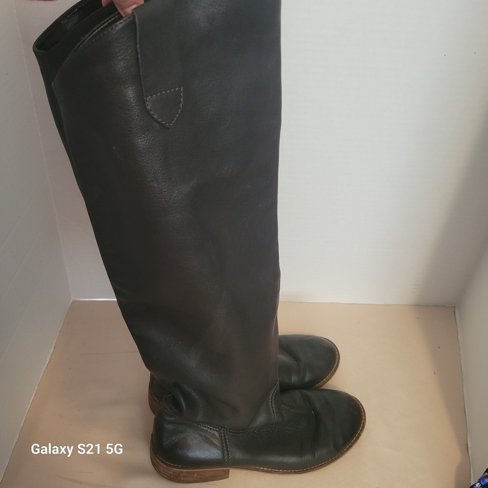 BP Black Genuine Leather knee high Tall Riding Boots Round Toe Low Heel Size 8M